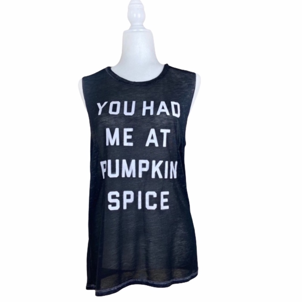 Fifth Sun | Sheer Gray Muscle Graphic Tee “You had me at pumpkin spice”